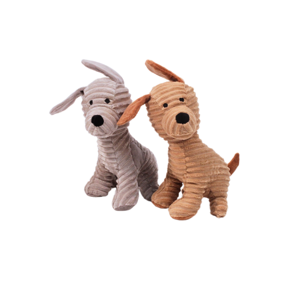 wei0er und brauner Stoffhund Hundespielzeug