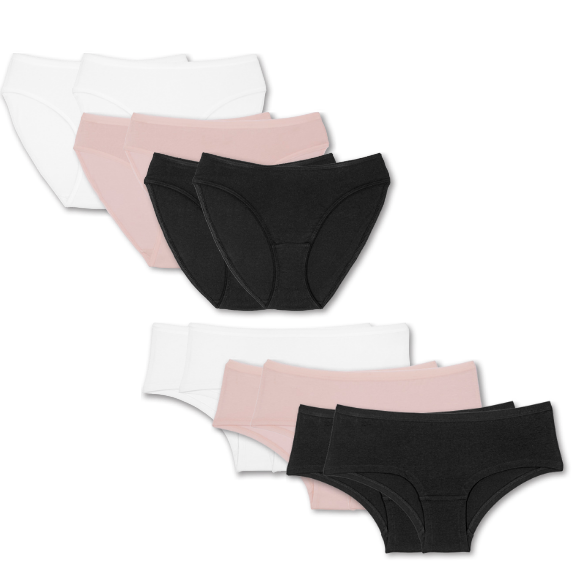 Weißer, rosaner und schwarzer Damen Slip und Panty