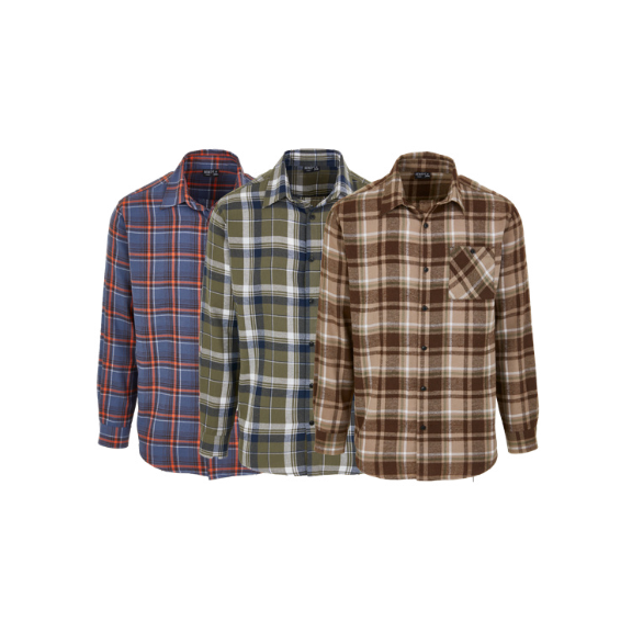 3 Stück Flanellhemden in Rot/Blau, Grün und Braun