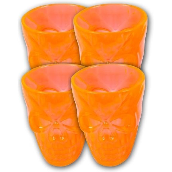 4 orangene Totenkopf Schnapsgläser