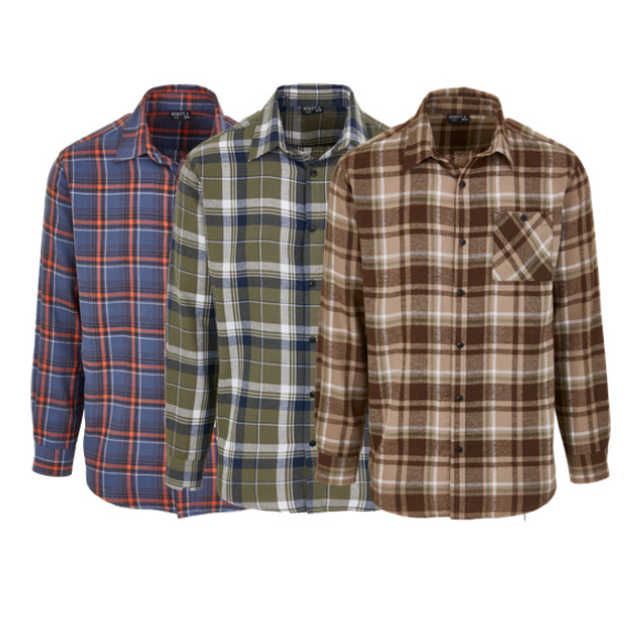 Flanellhemden 3 Stück in Rot/Blau, Grün und Braun