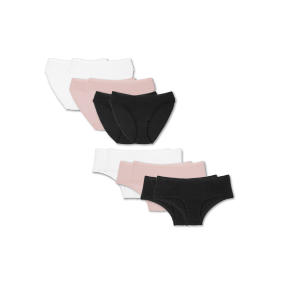 Damen Slip und Panty in Schwarz, Rosa und Weiß