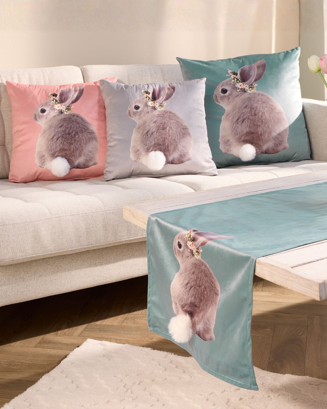 🐰🛋️ Süße Osterakzente für dein Zuhause! 🛋️🐰 Diese niedlichen Hasen-Kissen und der passende…